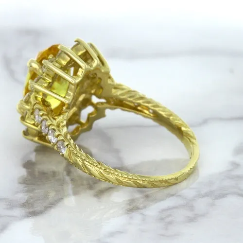 4.04ct Oval Yellow Sapphire Ring with Diamond Halo in 14K Yellow Gold