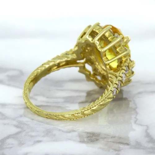 4.04ct Oval Yellow Sapphire Ring with Diamond Halo in 14K Yellow Gold