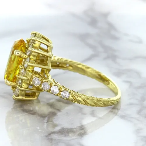 4.04ct Oval Yellow Sapphire Ring with Diamond Halo in 14K Yellow Gold
