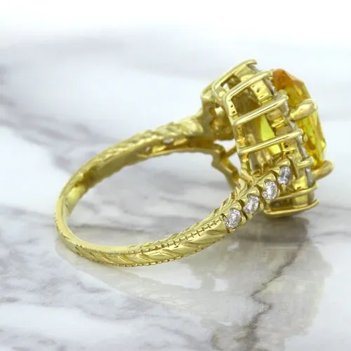 4.04ct Oval Yellow Sapphire Ring with Diamond Halo in 14K Yellow Gold
