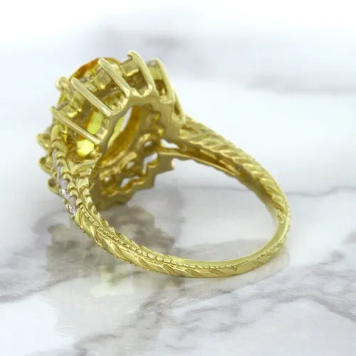 4.04ct Oval Yellow Sapphire Ring with Diamond Halo in 14K Yellow Gold