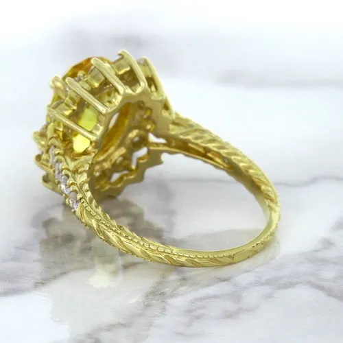 4.04ct Oval Yellow Sapphire Ring with Diamond Halo in 14K Yellow Gold