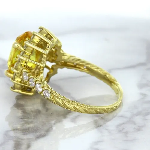 4.04ct Oval Yellow Sapphire Ring with Diamond Halo in 14K Yellow Gold