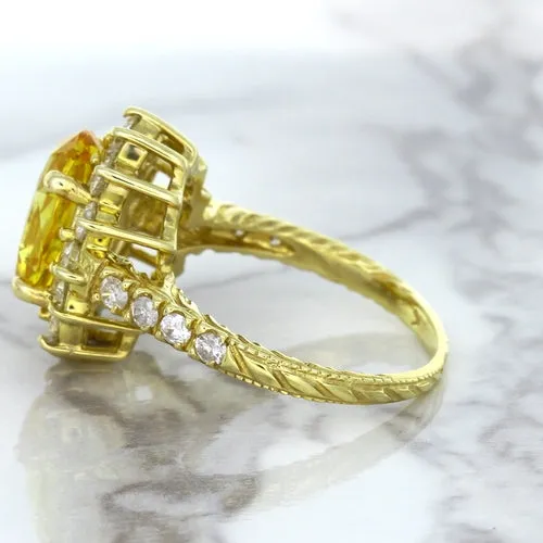 4.04ct Oval Yellow Sapphire Ring with Diamond Halo in 14K Yellow Gold