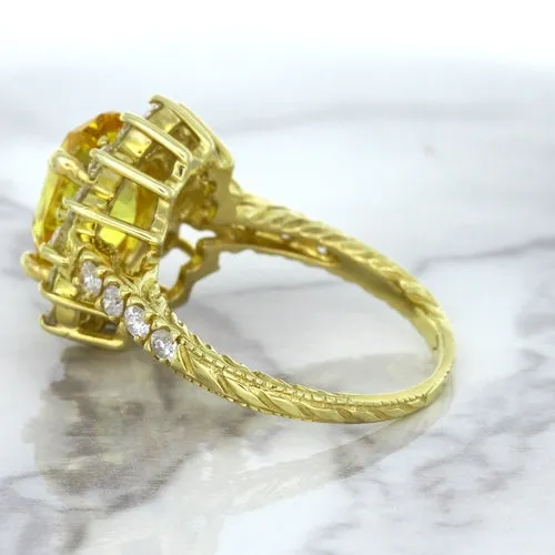 4.04ct Oval Yellow Sapphire Ring with Diamond Halo in 14K Yellow Gold