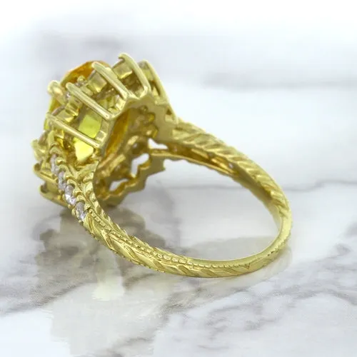 4.04ct Oval Yellow Sapphire Ring with Diamond Halo in 14K Yellow Gold