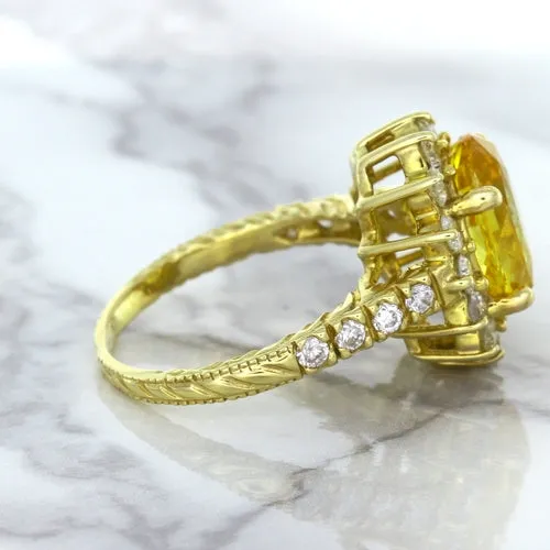 4.04ct Oval Yellow Sapphire Ring with Diamond Halo in 14K Yellow Gold