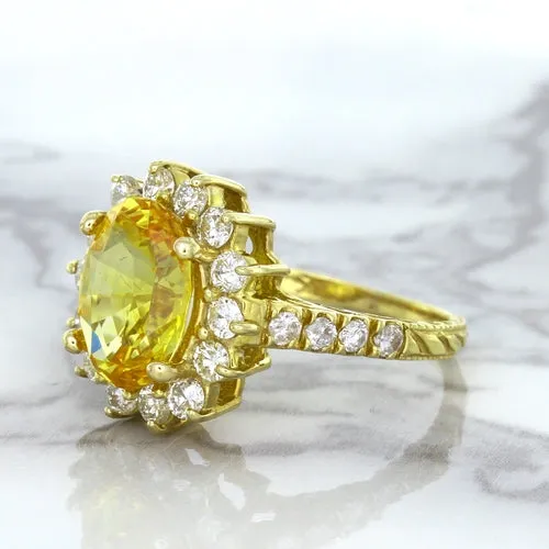 4.04ct Oval Yellow Sapphire Ring with Diamond Halo in 14K Yellow Gold