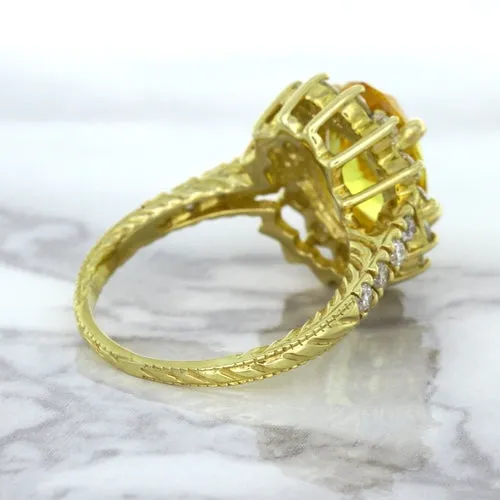 4.04ct Oval Yellow Sapphire Ring with Diamond Halo in 14K Yellow Gold