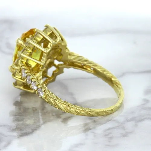 4.04ct Oval Yellow Sapphire Ring with Diamond Halo in 14K Yellow Gold
