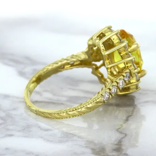 4.04ct Oval Yellow Sapphire Ring with Diamond Halo in 14K Yellow Gold