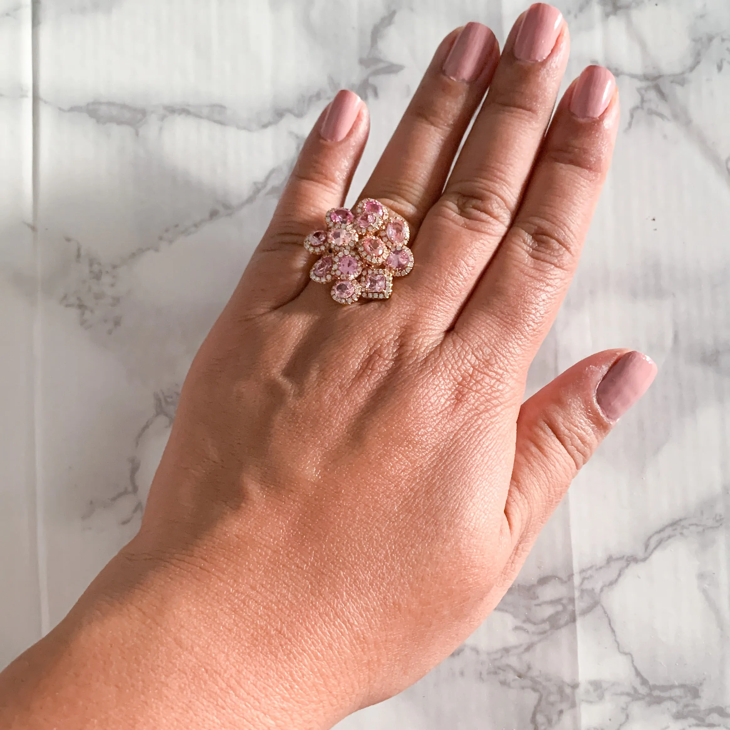 4.99ctw Floral Padparadscha Ring with Diamond Accents in 18K Rose Gold