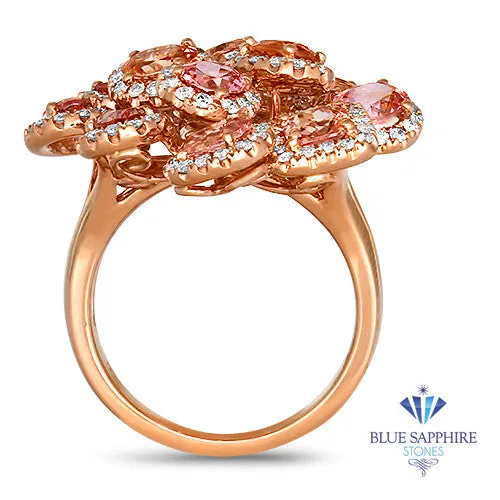 4.99ctw Floral Padparadscha Ring with Diamond Accents in 18K Rose Gold