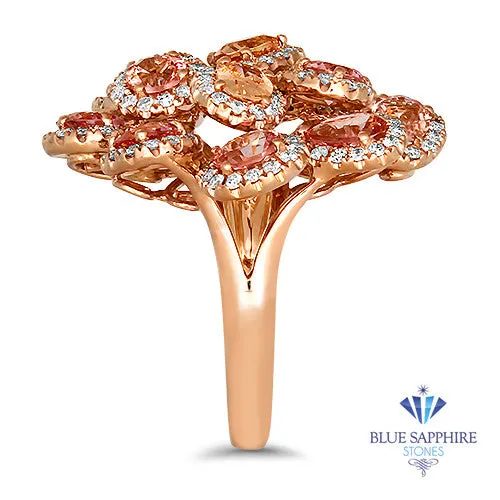 4.99ctw Floral Padparadscha Ring with Diamond Accents in 18K Rose Gold