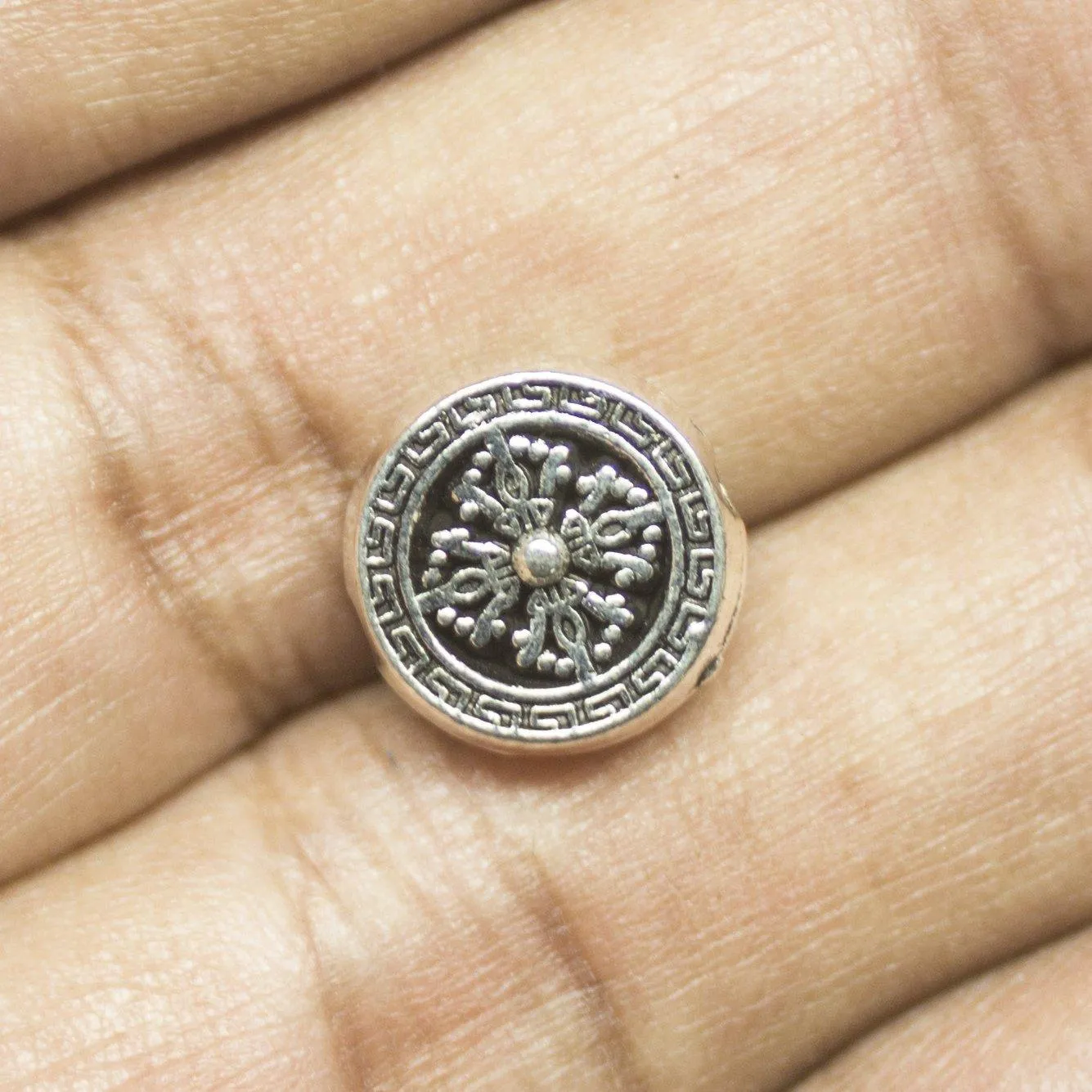 6 Tribal Antique Silver Tone Spacer Disk Bead - SC147