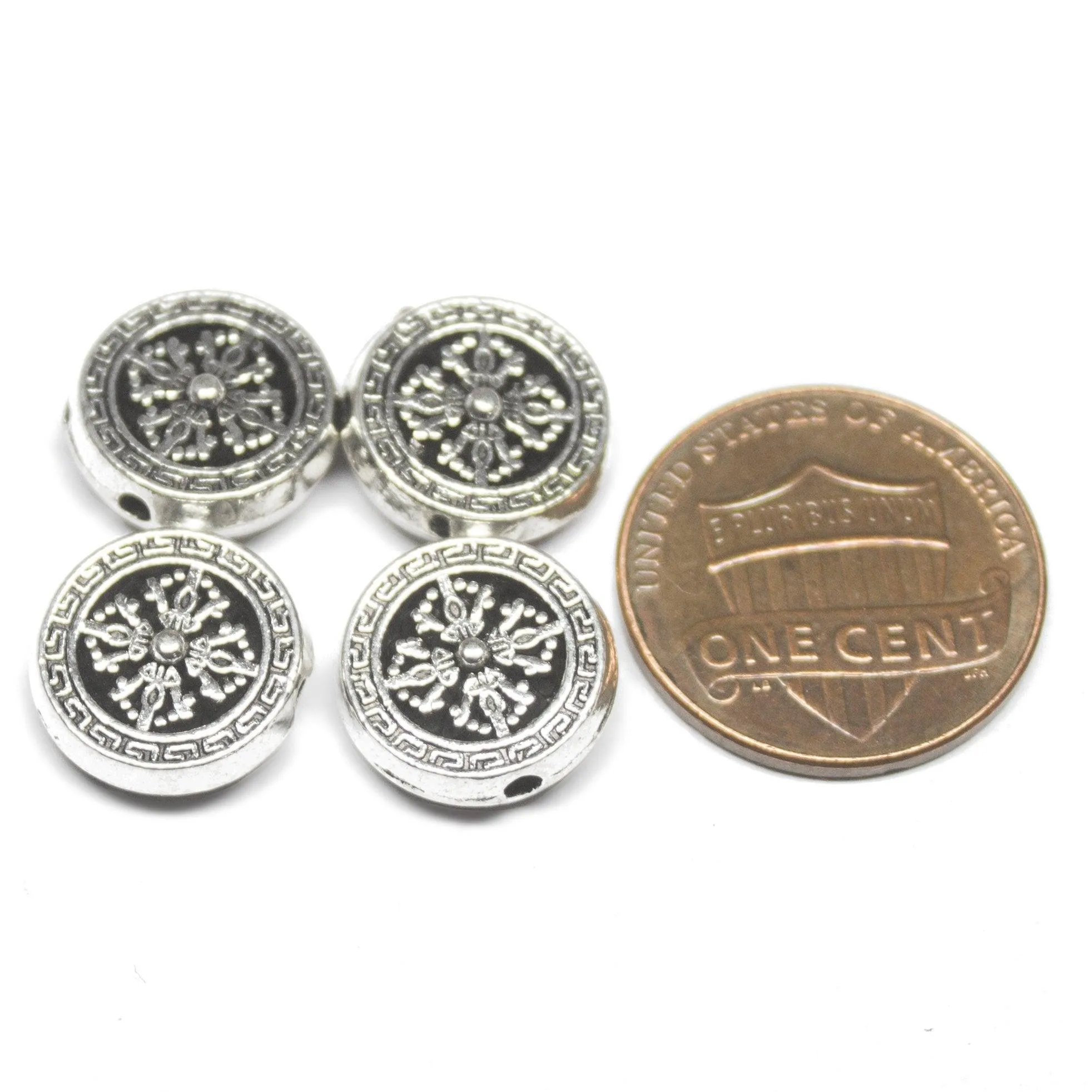 6 Tribal Antique Silver Tone Spacer Disk Bead - SC147