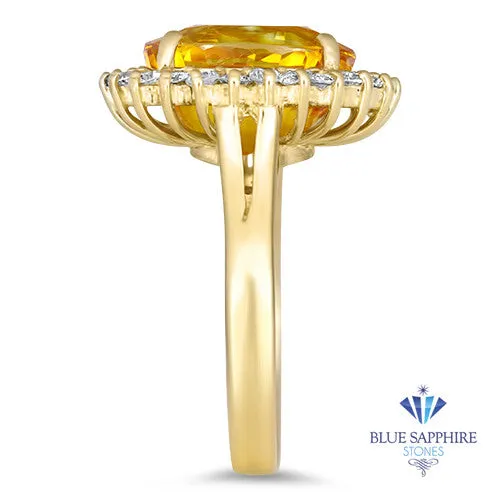6.61ct Oval Orange Sapphire Ring with Diamond Halo in 14K Yellow Gold