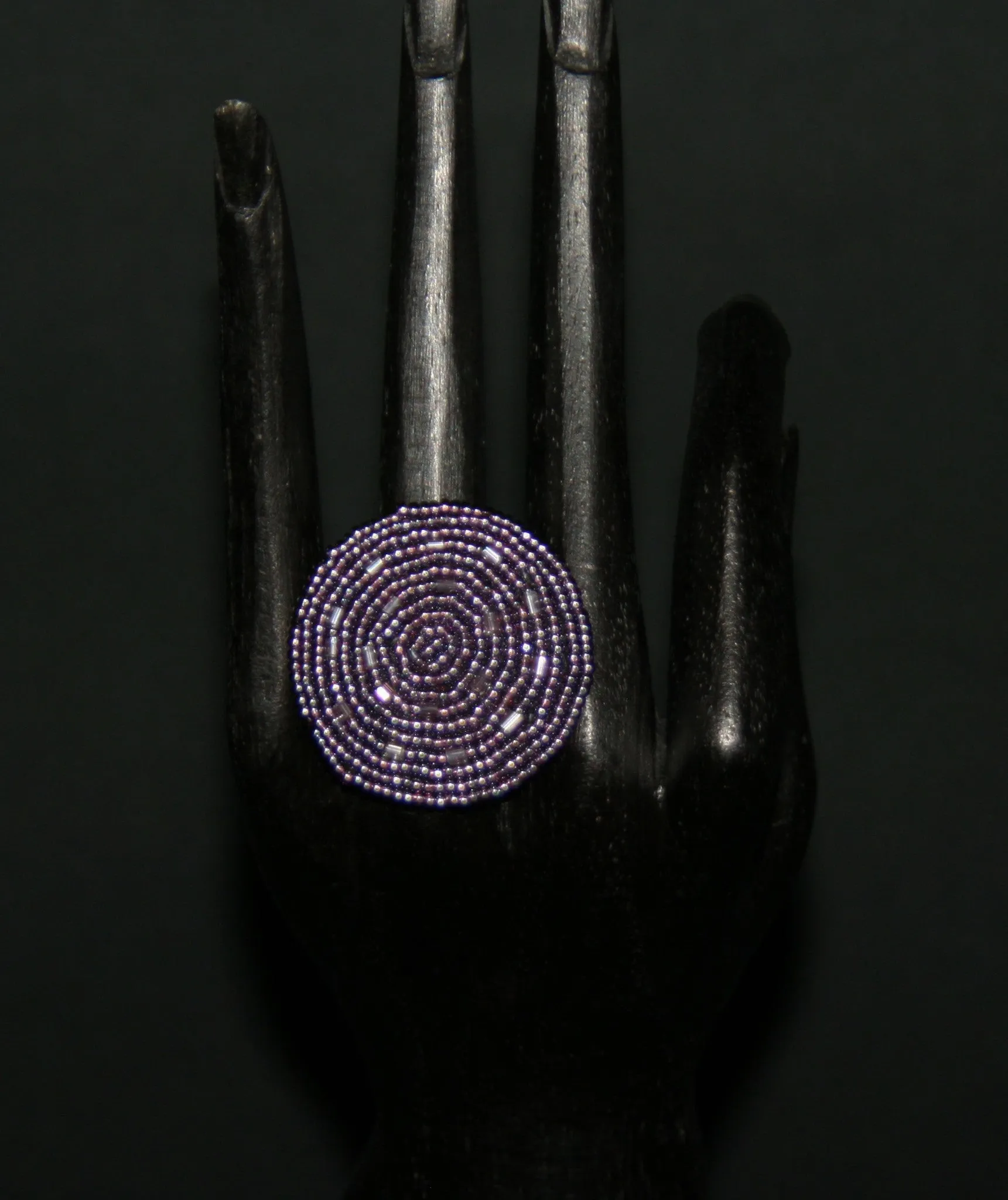 African Beaded Ring Dark Lavender Silver Color 11