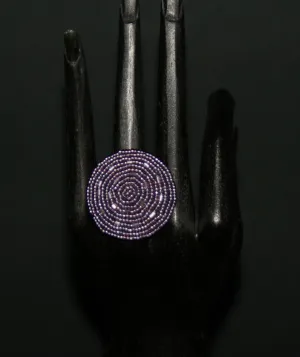 African Beaded Ring Dark Lavender Silver Color 11