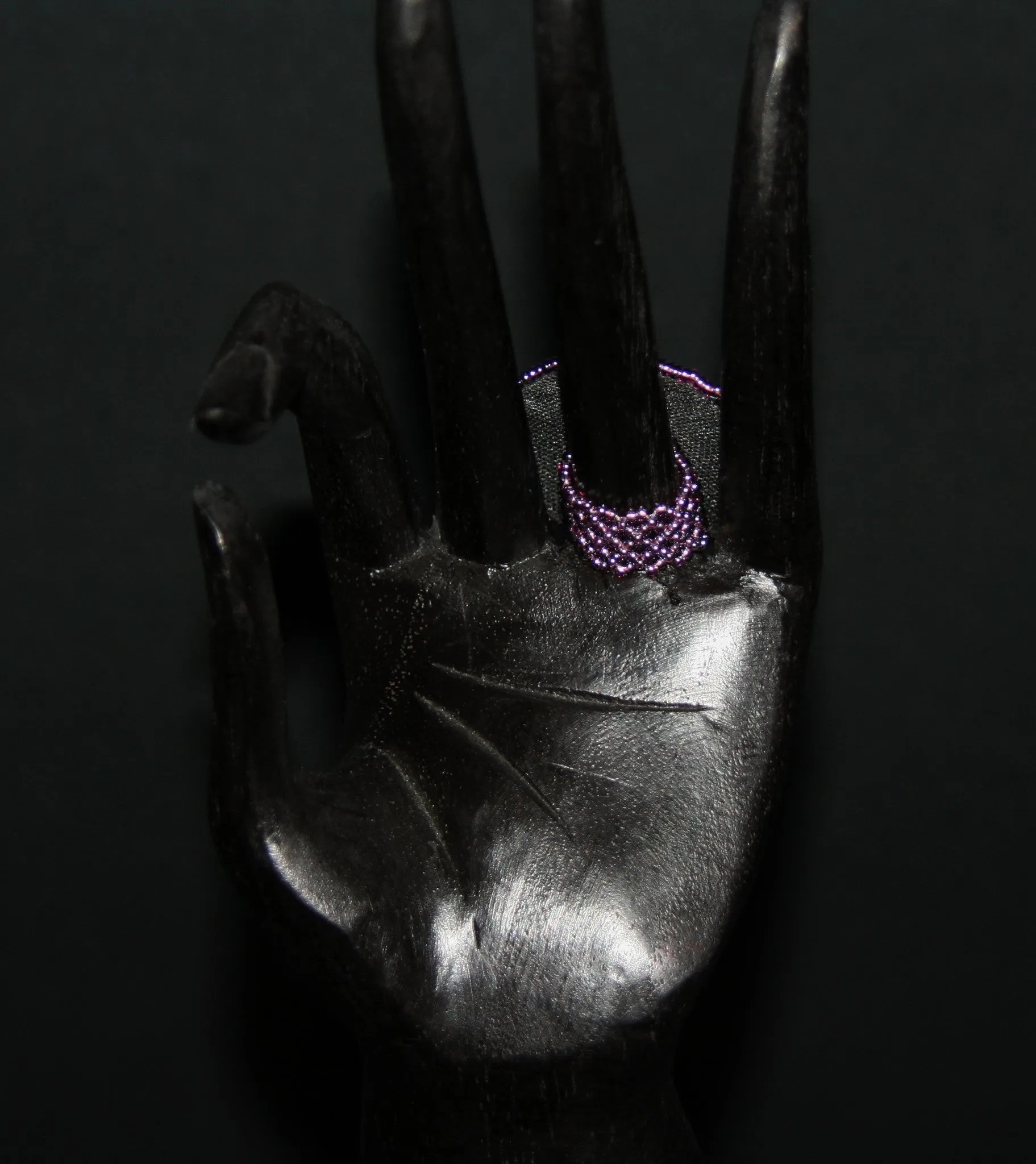 African Beaded Ring Dark Lavender Silver Color 11