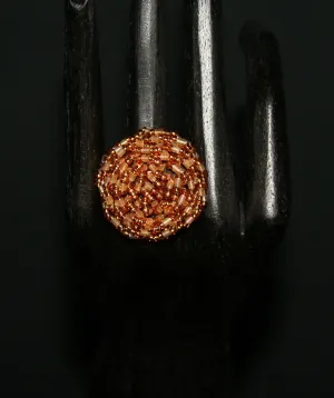 African Beaded Ring Gold Rose 24