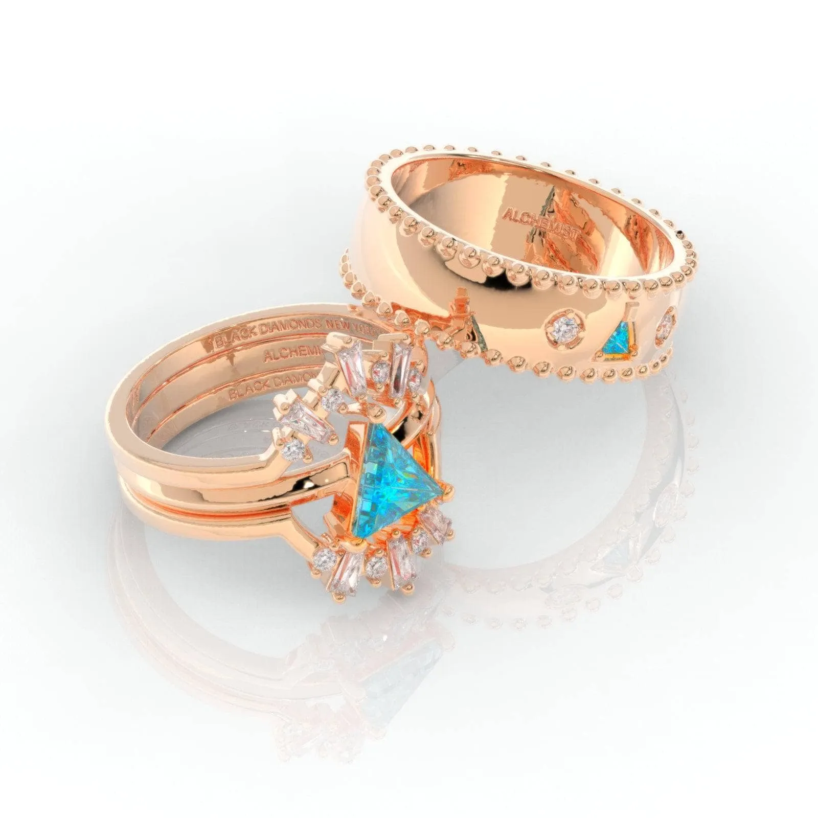 Alchemist 3 Piece Ring Set (Women)- 14k Rose Gold Video Game Inspired Rings