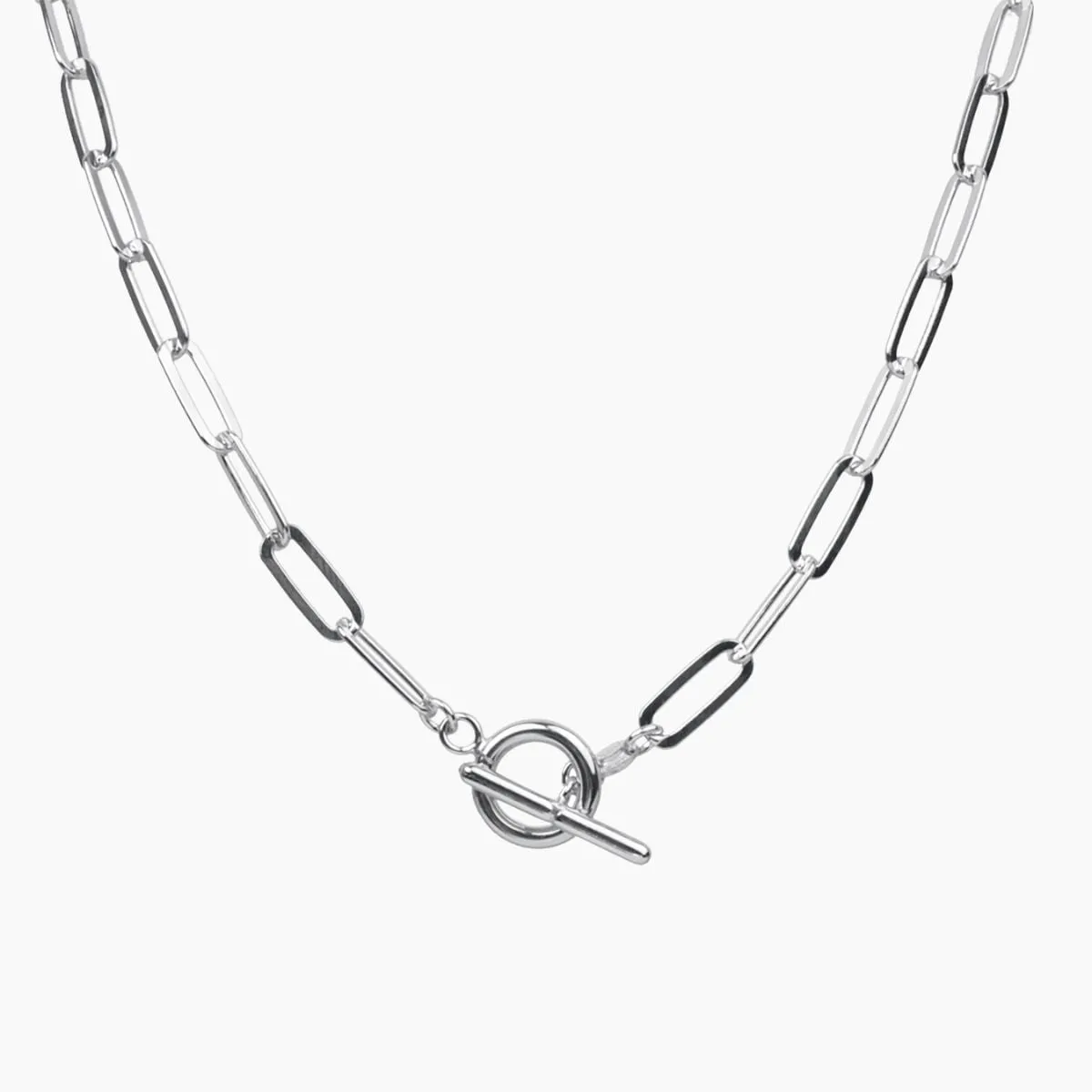Alessia Paperclip Toggle Necklace (Silver)