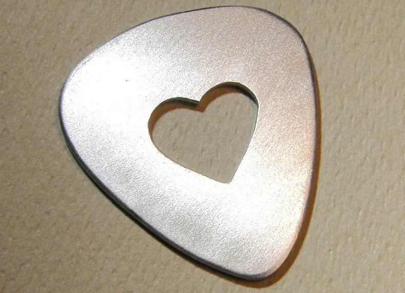 Aluminum Guitar Pick with Heart Cut Out and for Personalized Messages
