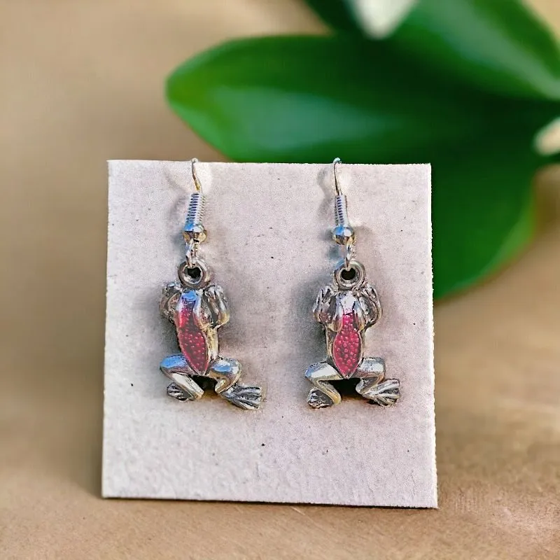 Antique Silver and Colored Enamel Frog Earrings