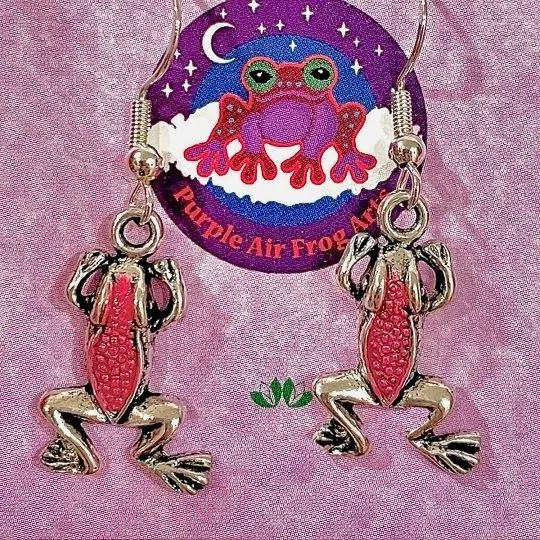 Antique Silver and Colored Enamel Frog Earrings