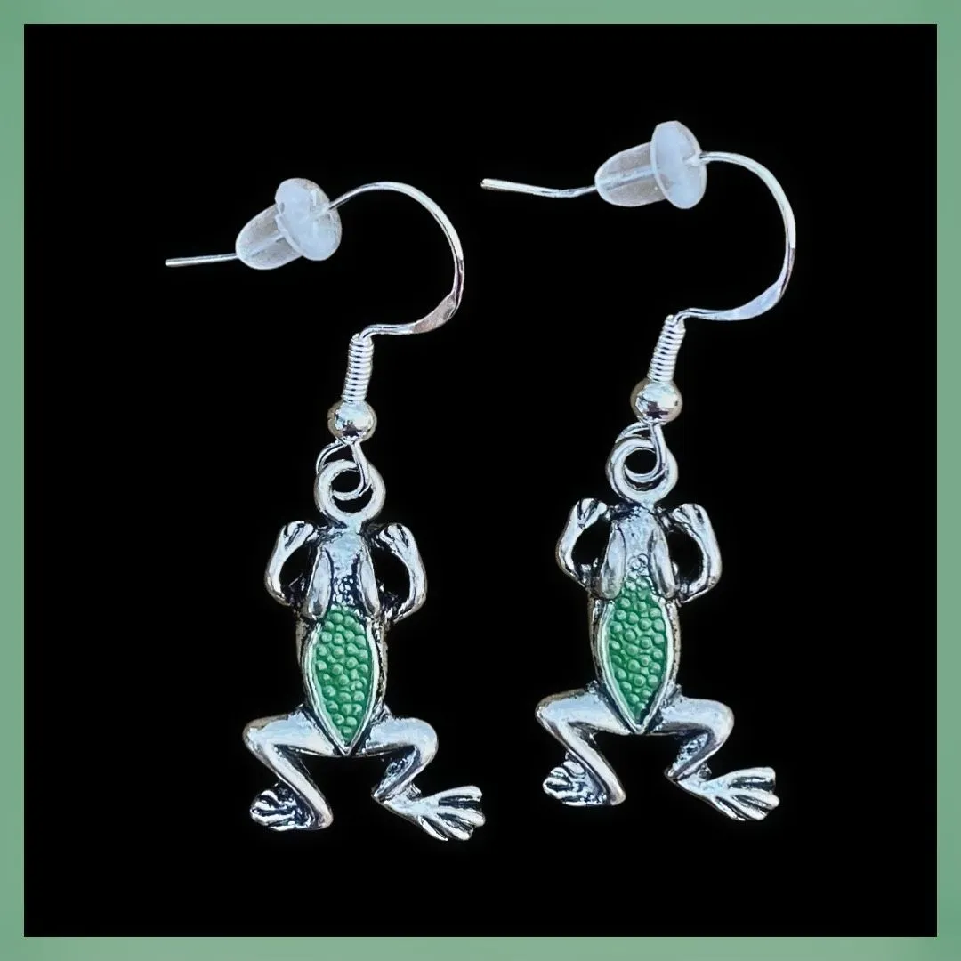 Antique Silver and Colored Enamel Frog Earrings