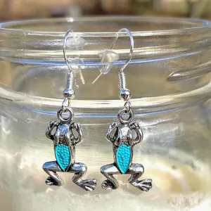 Antique Silver and Colored Enamel Frog Earrings