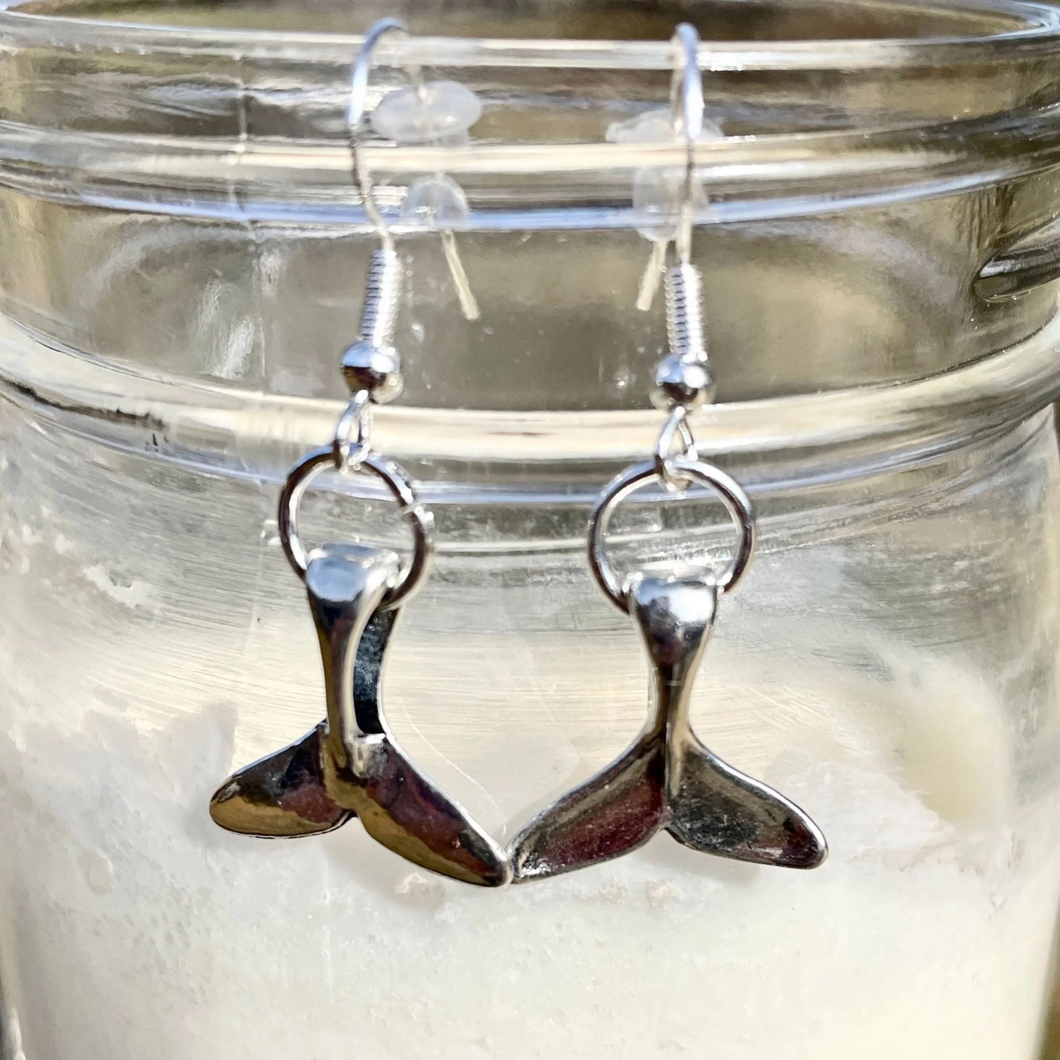 Antique Silver Whale Tail Earrings