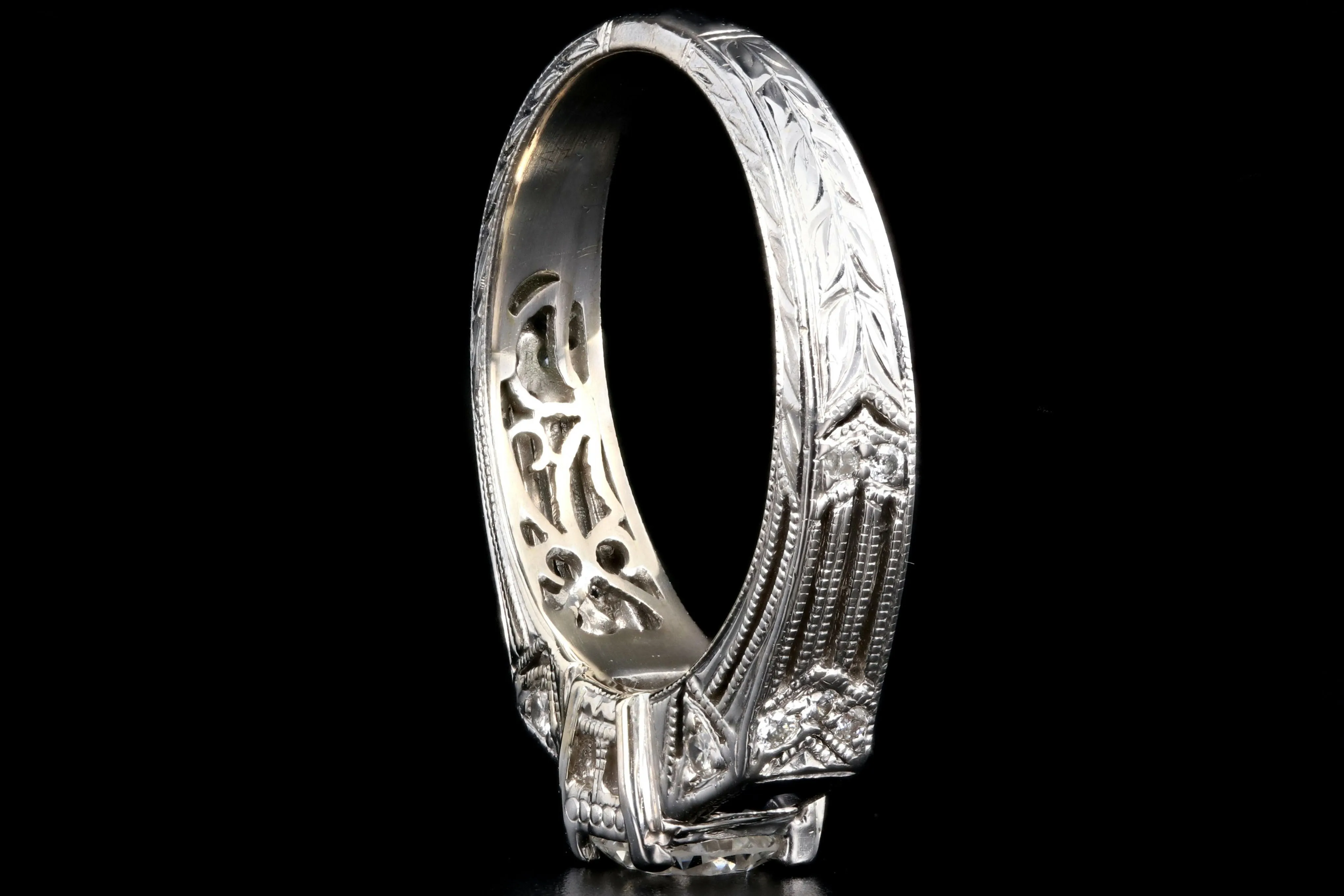 Art Deco Inspired 18K White Gold .50 Carat Diamond and Sapphire Ring