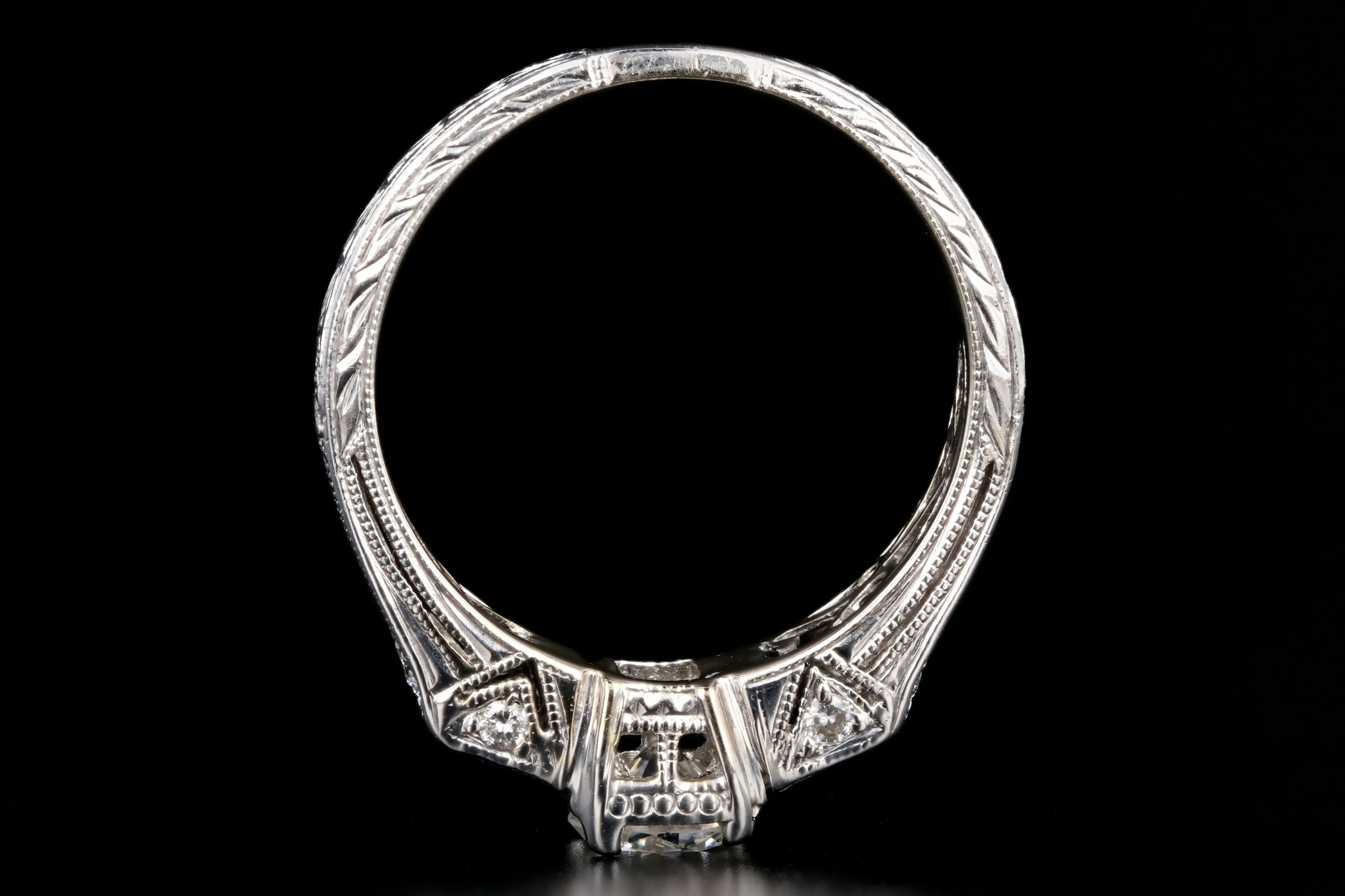 Art Deco Inspired 18K White Gold .50 Carat Diamond and Sapphire Ring