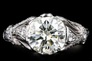 Art Deco Inspired 2.12 Carat Round Brilliant Cut Diamond Engagement Ring