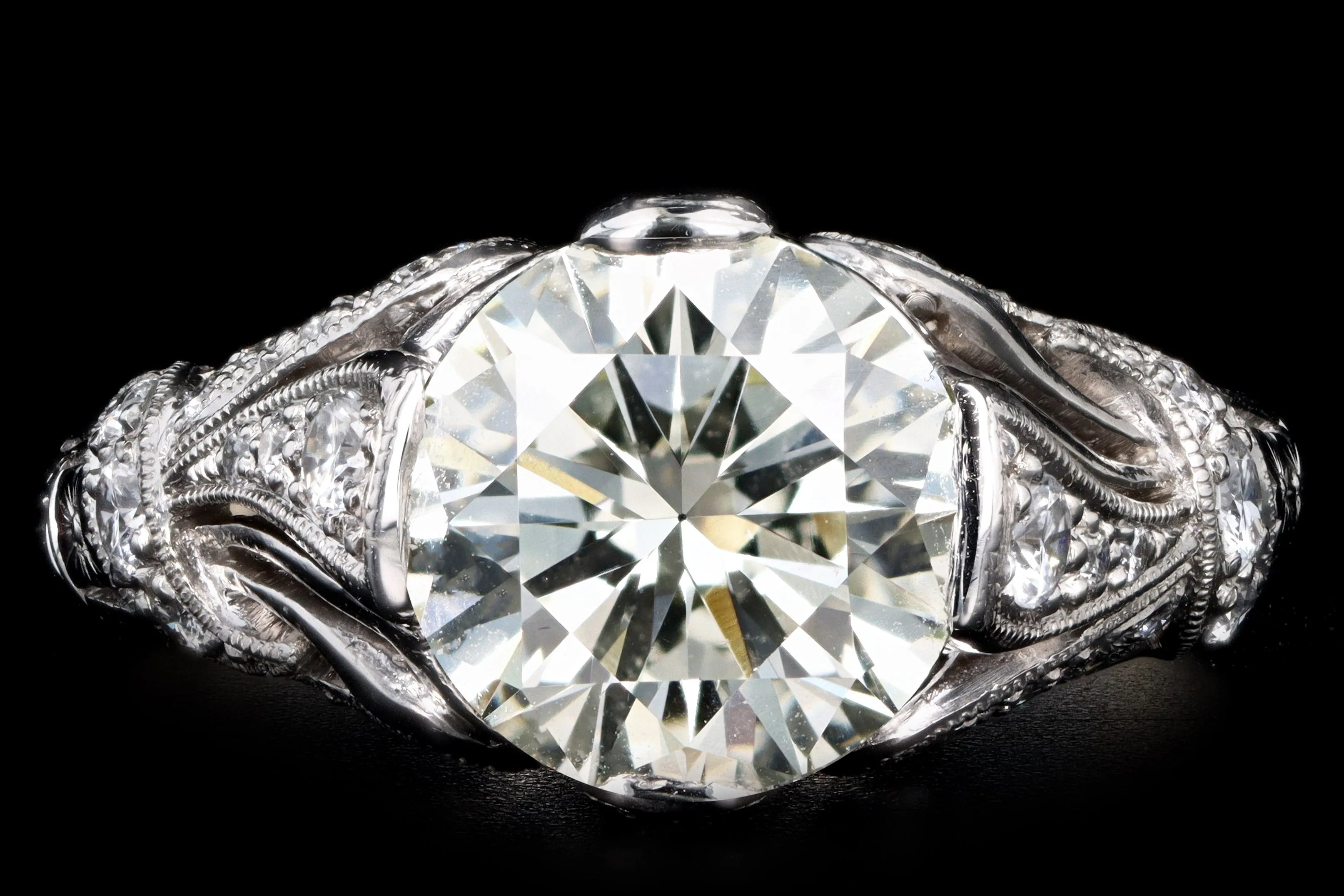 Art Deco Inspired 2.12 Carat Round Brilliant Cut Diamond Engagement Ring