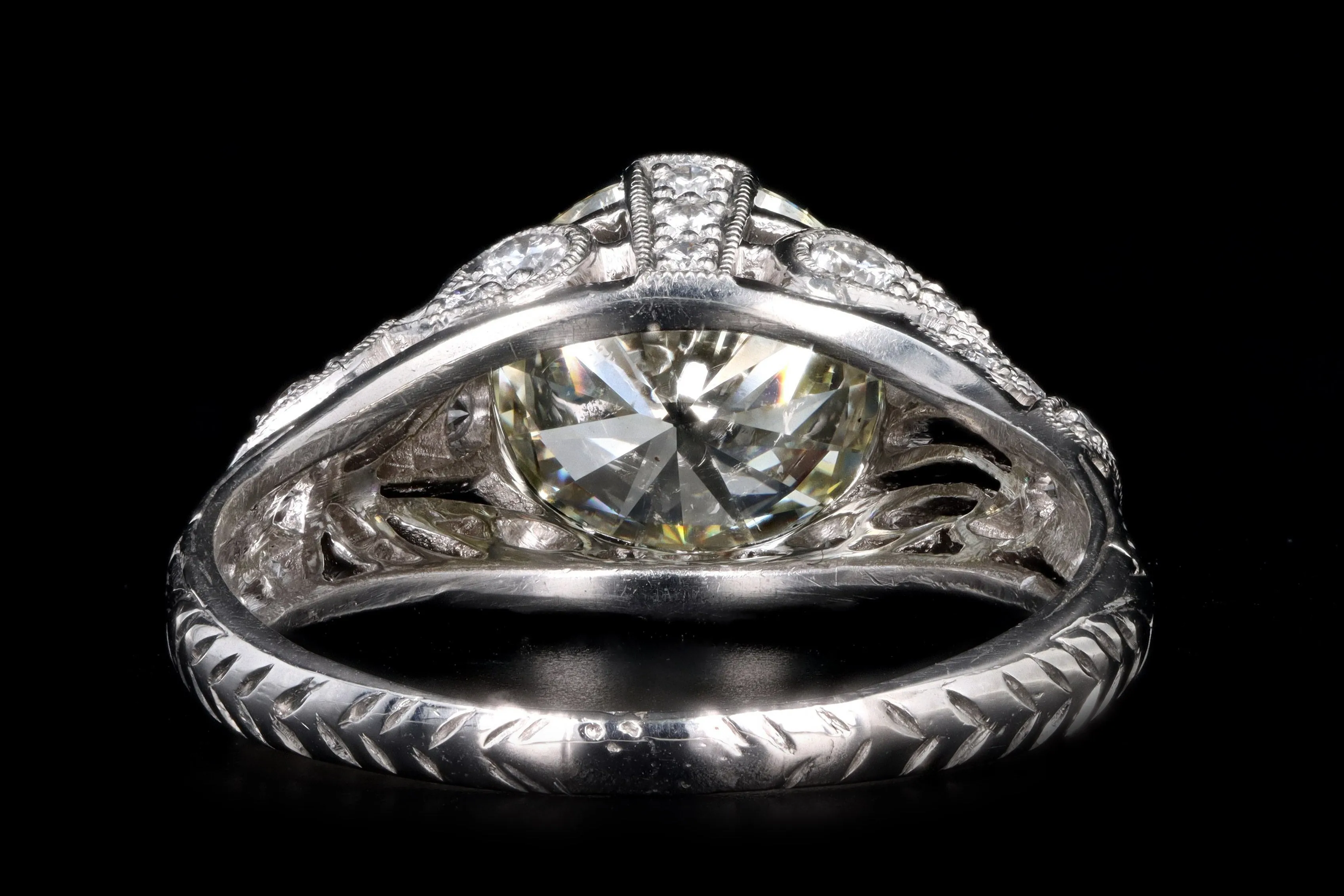 Art Deco Inspired 2.12 Carat Round Brilliant Cut Diamond Engagement Ring