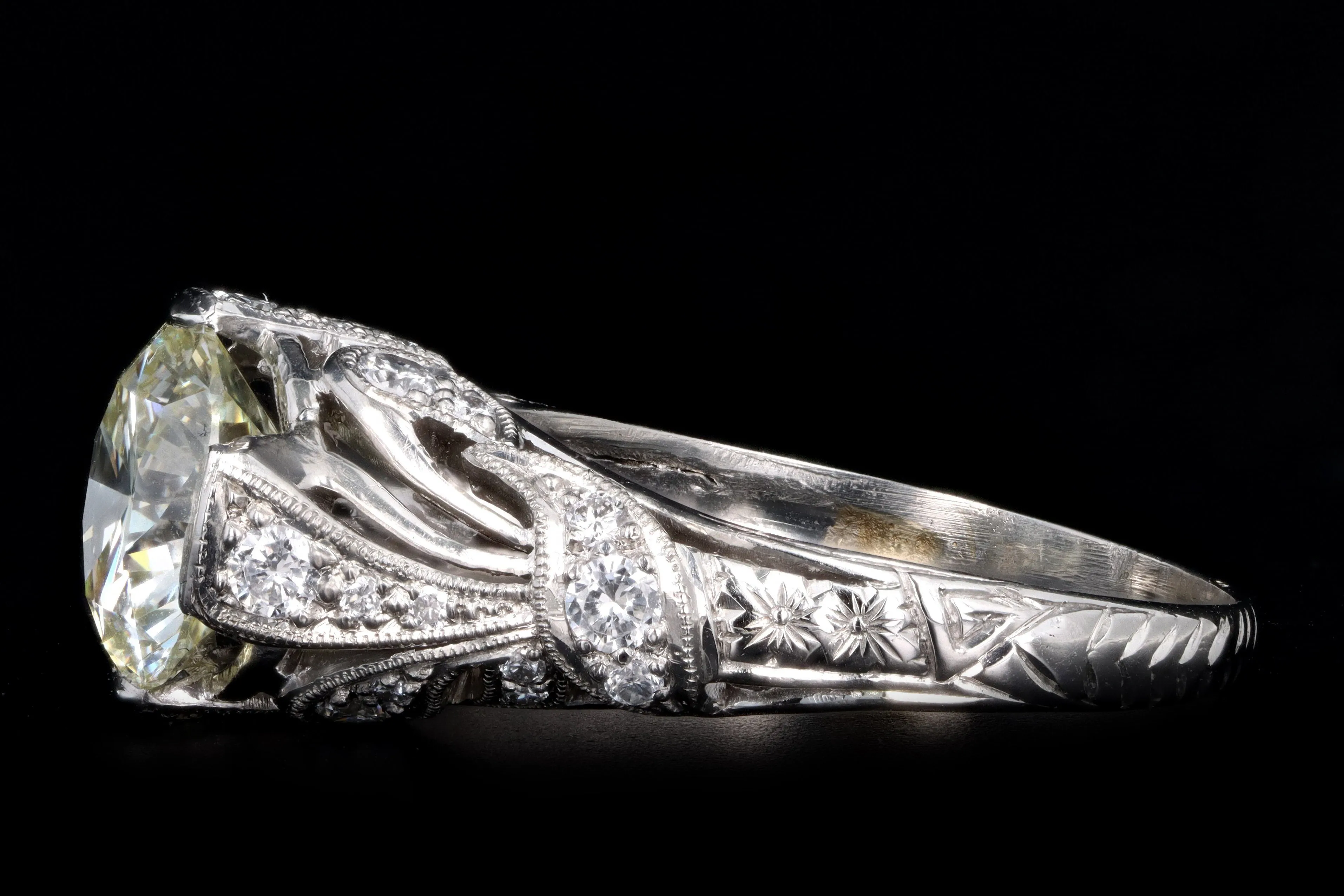 Art Deco Inspired 2.12 Carat Round Brilliant Cut Diamond Engagement Ring
