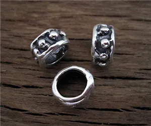 Artisan Handmade Dotted Bead and Slider in Sterling Silver (one)