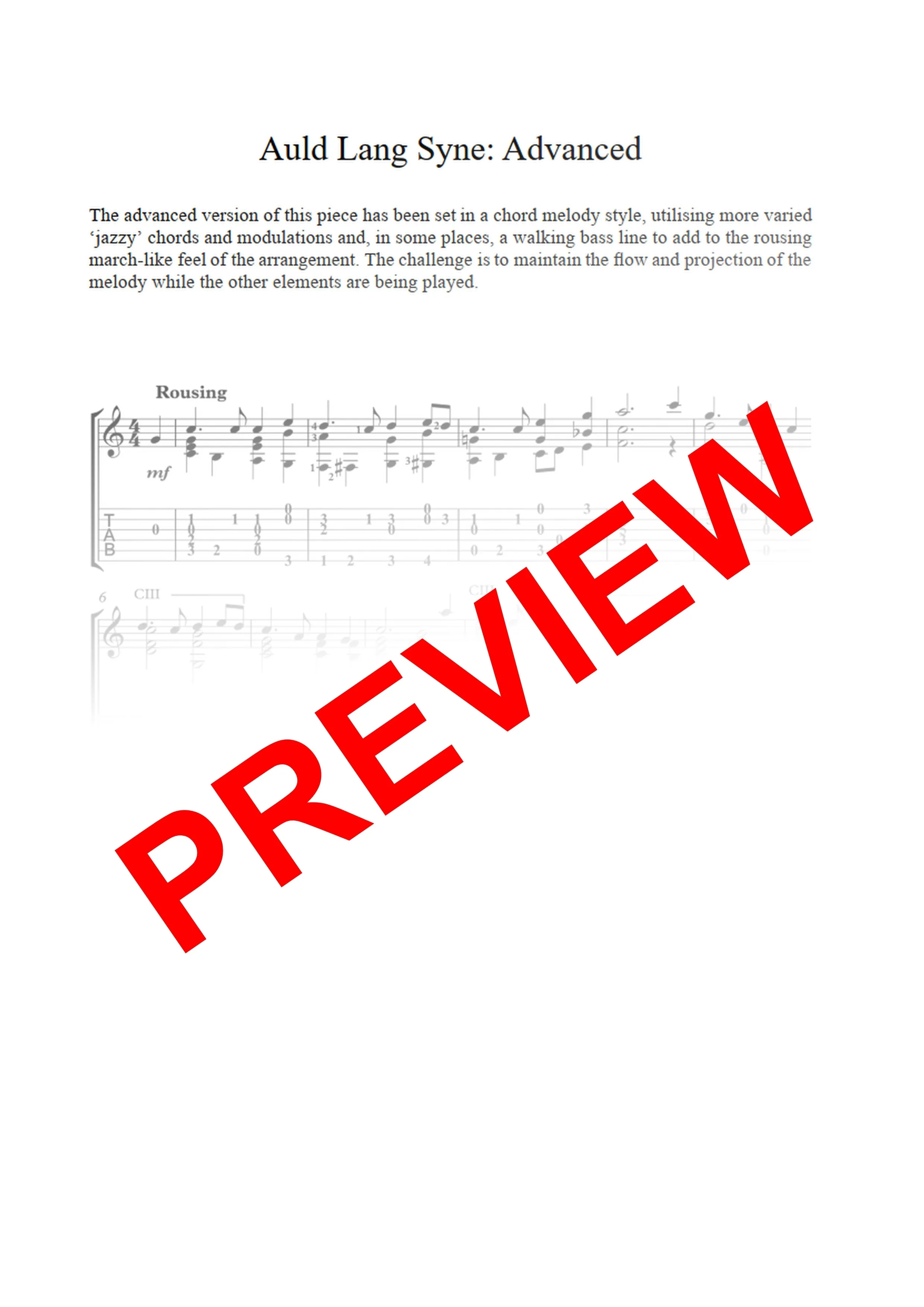 Auld Lang Syne: PDF Advanced Version for guitar - Sheet Music Download