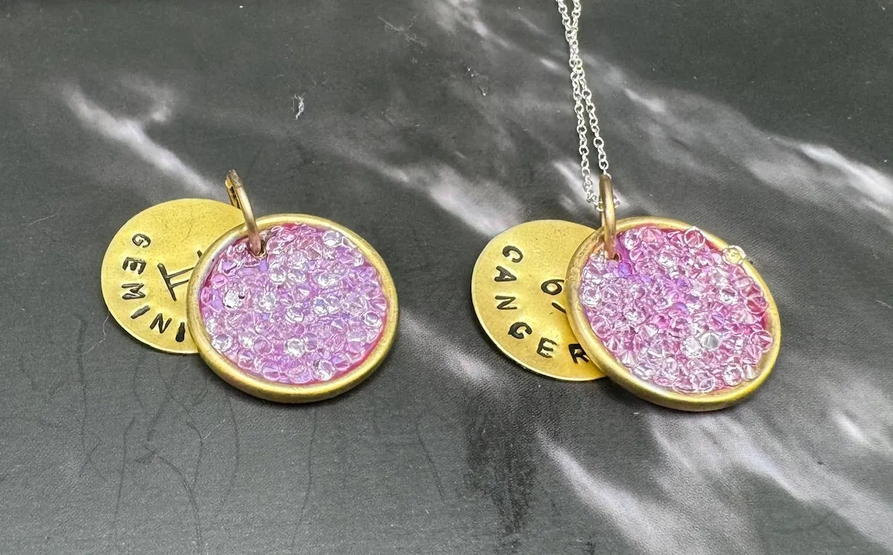 Aurora June birthstone and zodiac pendant, Gemini or Cancer