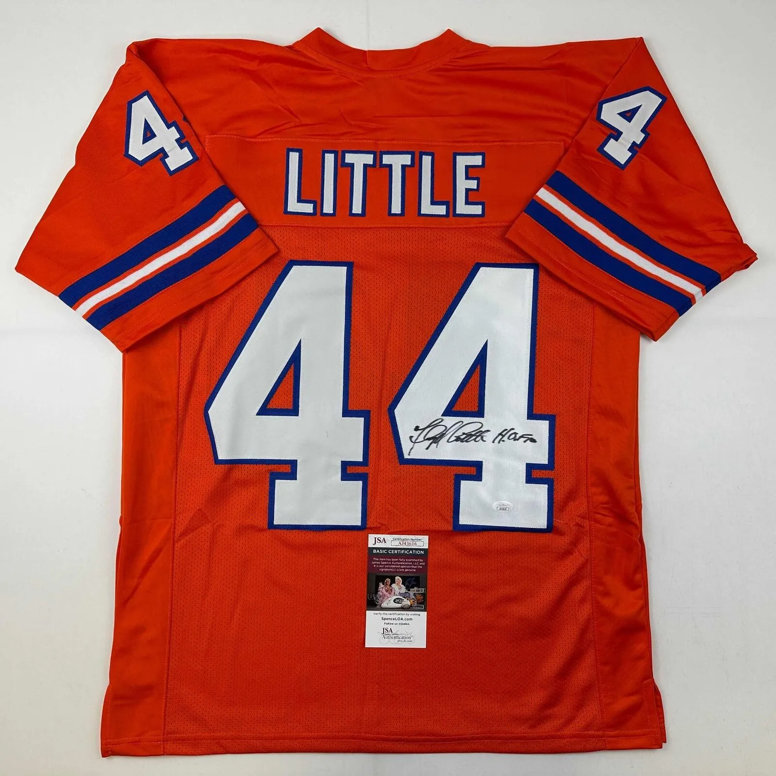 Autographed/Signed Floyd Little HOF Denver Orange Football Jersey JSA COA