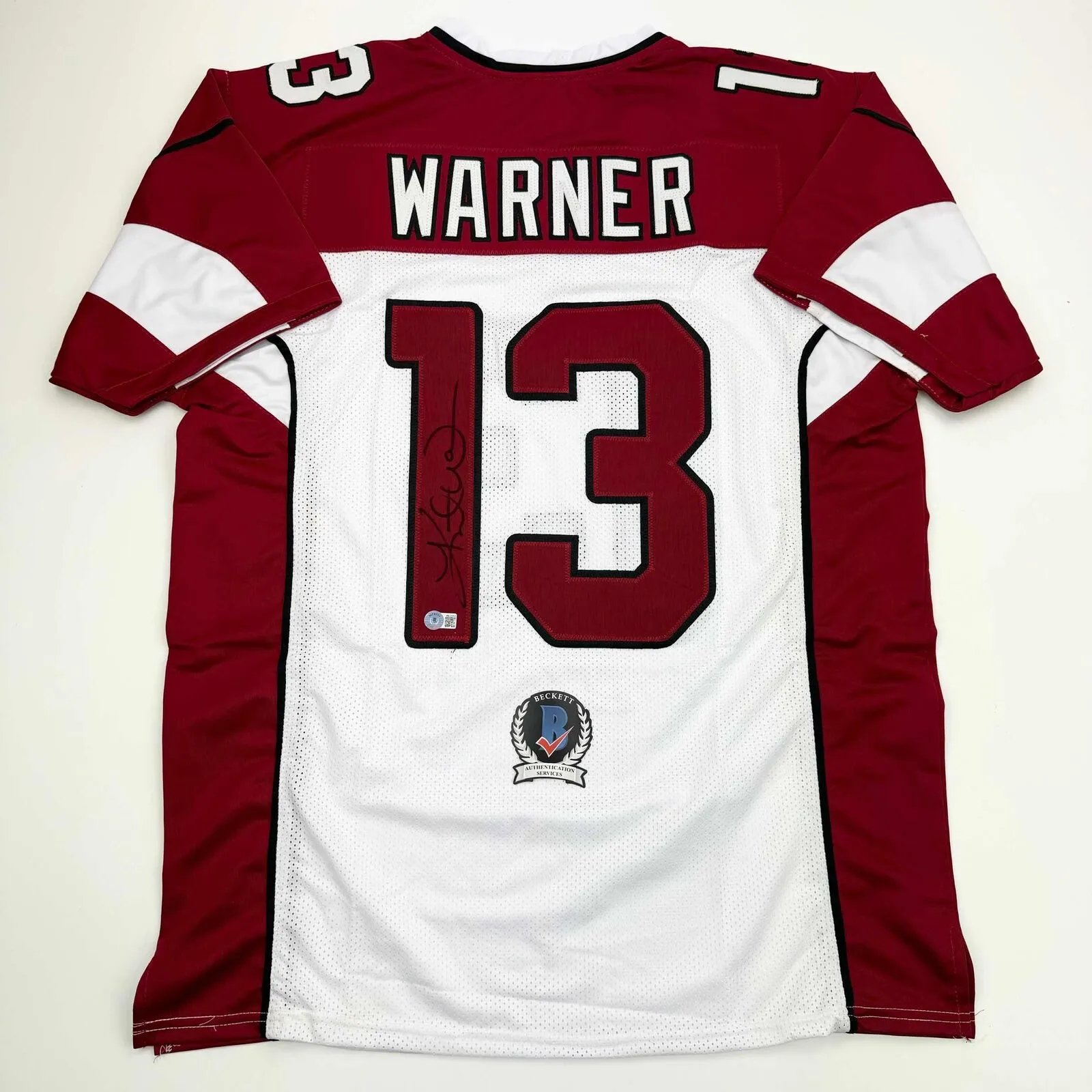 Autographed/Signed Kurt Warner Arizona White Football Jersey Beckett BAS COA