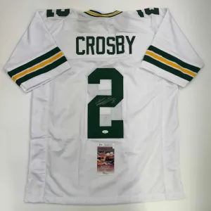 Autographed/Signed Mason Crosby Green Bay White Football Jersey JSA COA