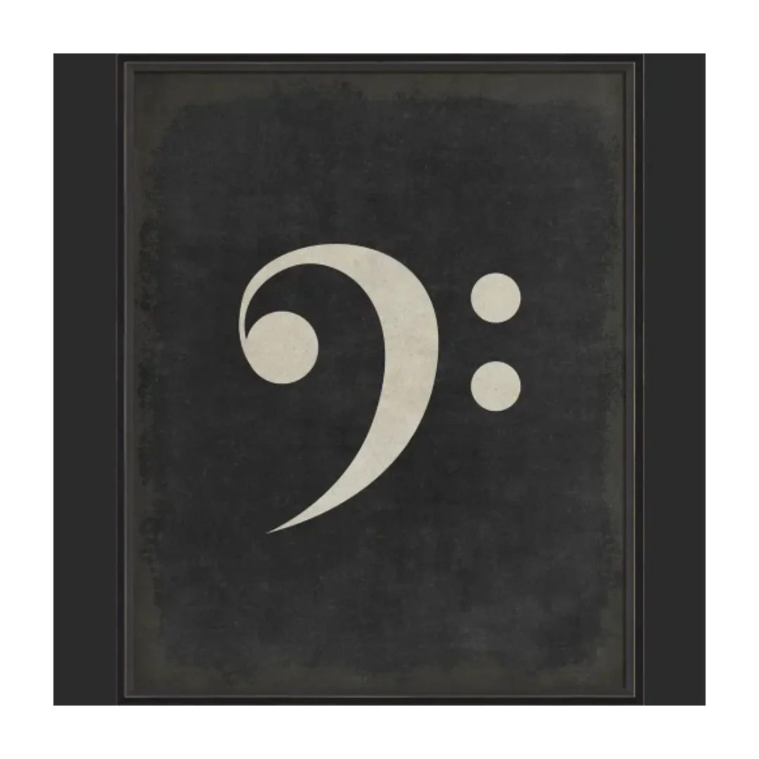 BC Music Note Bass Clef on Black Wall Art - Large