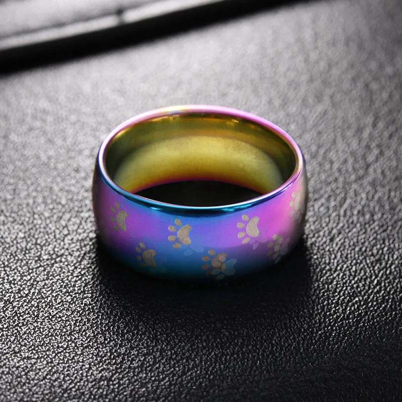 Beautiful Dog Paws Stainless Steel Rainbow Ring