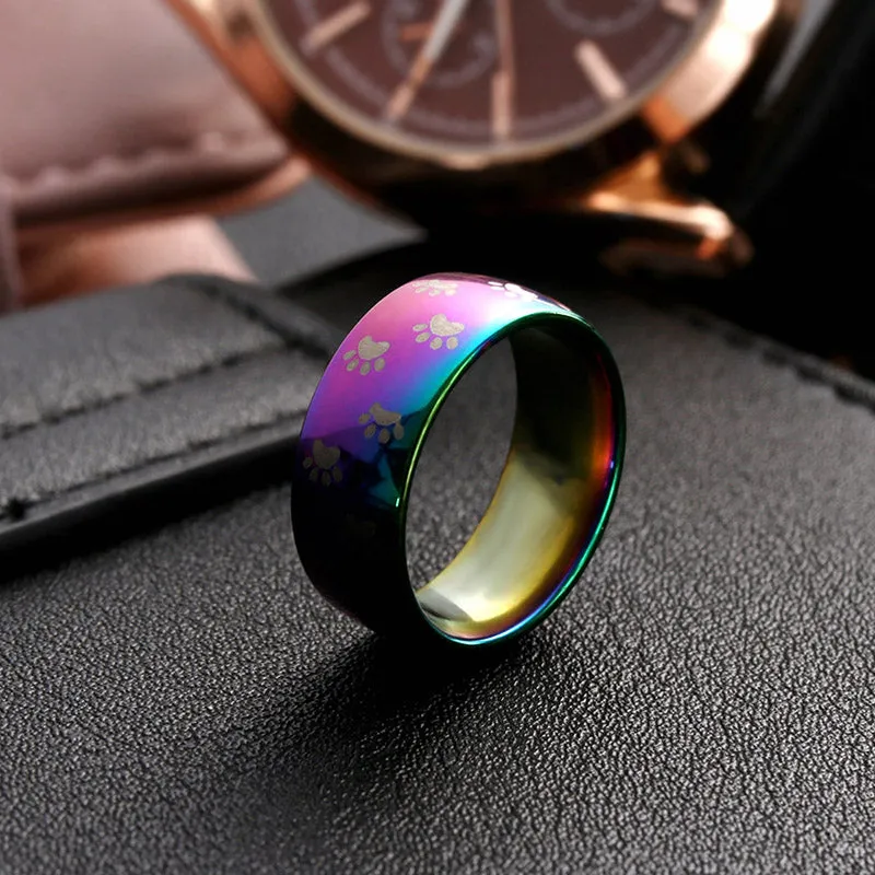 Beautiful Dog Paws Stainless Steel Rainbow Ring