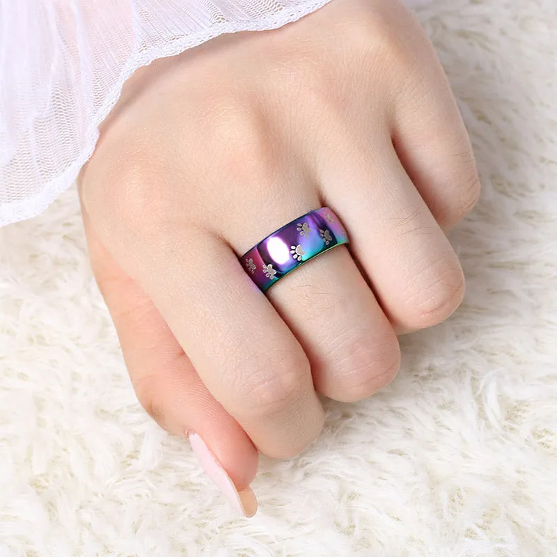 Beautiful Dog Paws Stainless Steel Rainbow Ring
