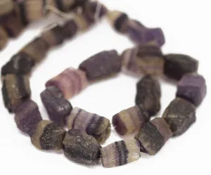 Bi Color Fluorite Rough Hammered Box Square Gemstone Bead Strand 18" 15-22mm